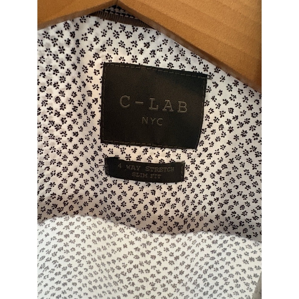 C-LAB NYC Button Down Shirt Mens XL Blue Floral Slim Fit 4 Way Stretch Long Slv - Picture 4 of 4